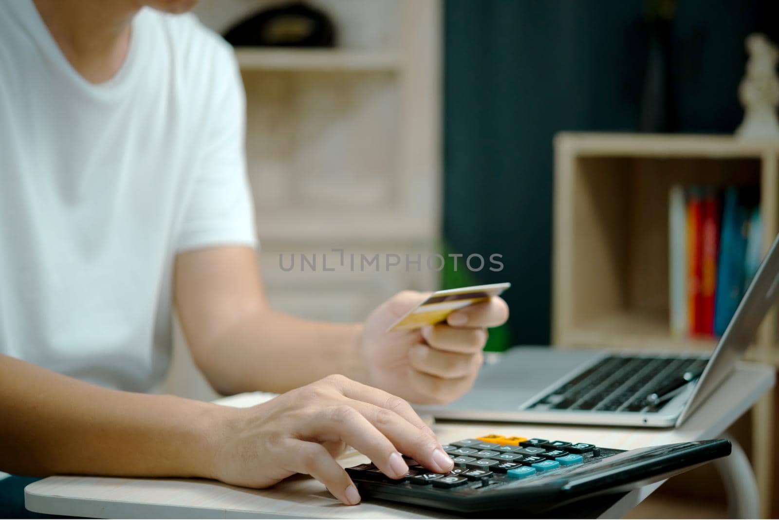 business finance payment digital technology online commerce banking concept Man holding credit card paying and shopping with money transfer. by aoo3771