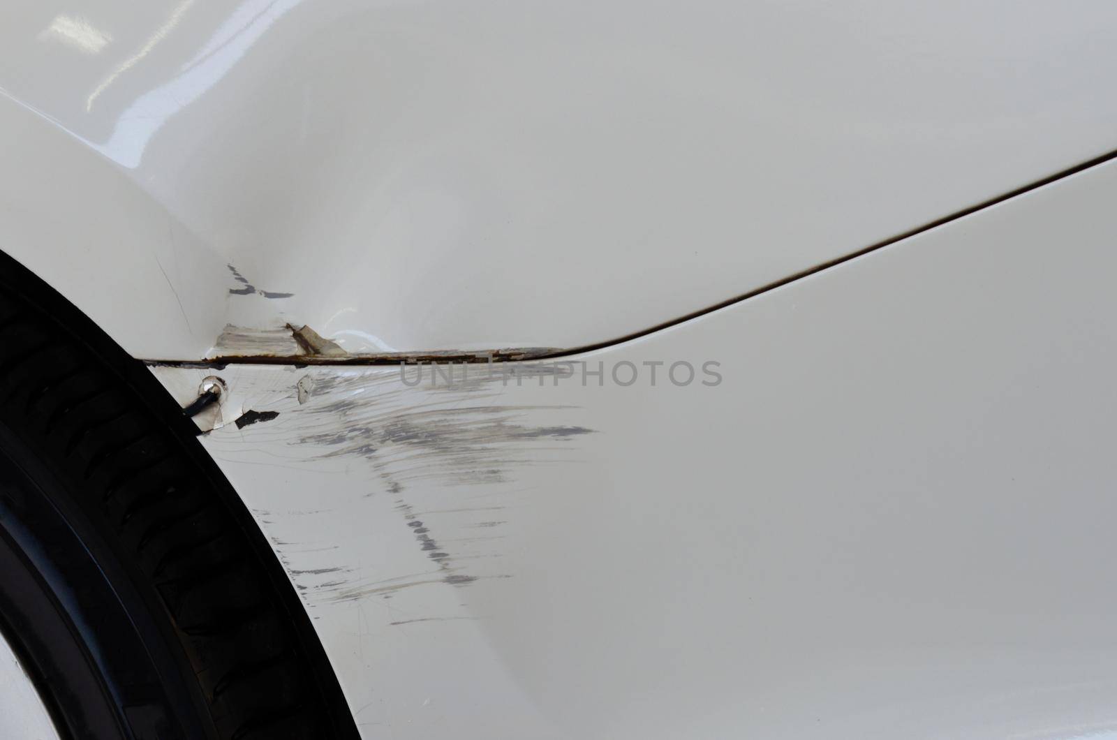 White car accident with abrasions. Concept car insurance business. by aoo3771