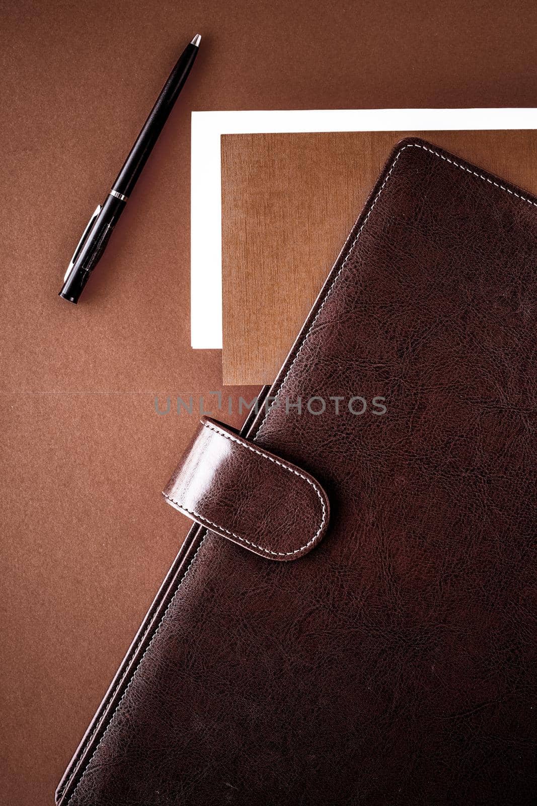 Productivity, work and corporate lifestyle concept - Vintage business briefcase on the office table desk, flatlay background