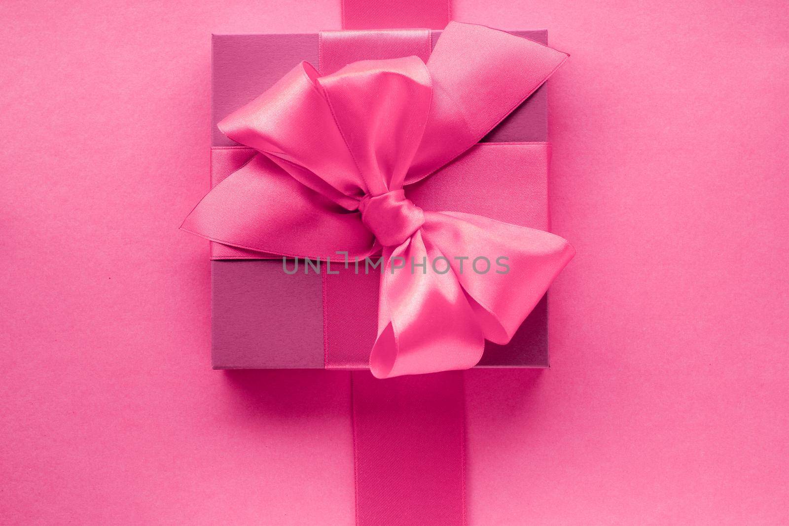 Baby shower girl, celebration, present concept - Pink gift boxes, feminine style flatlay background