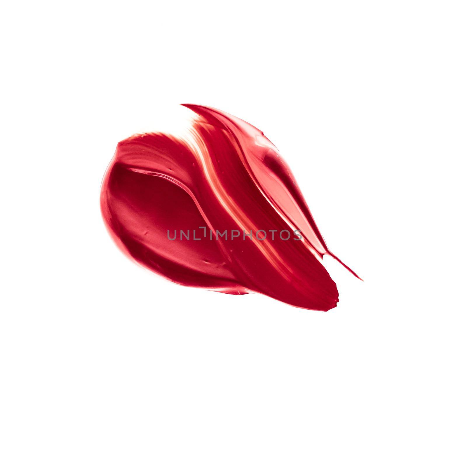 Cosmetic products, fashion and beauty concept - Lipstick smudge isolated on white background, art of make-up