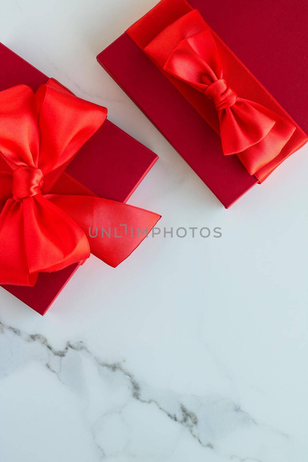 Romantic celebration, lifestyle and birthday present concept - Luxury red holiday gifts on marble