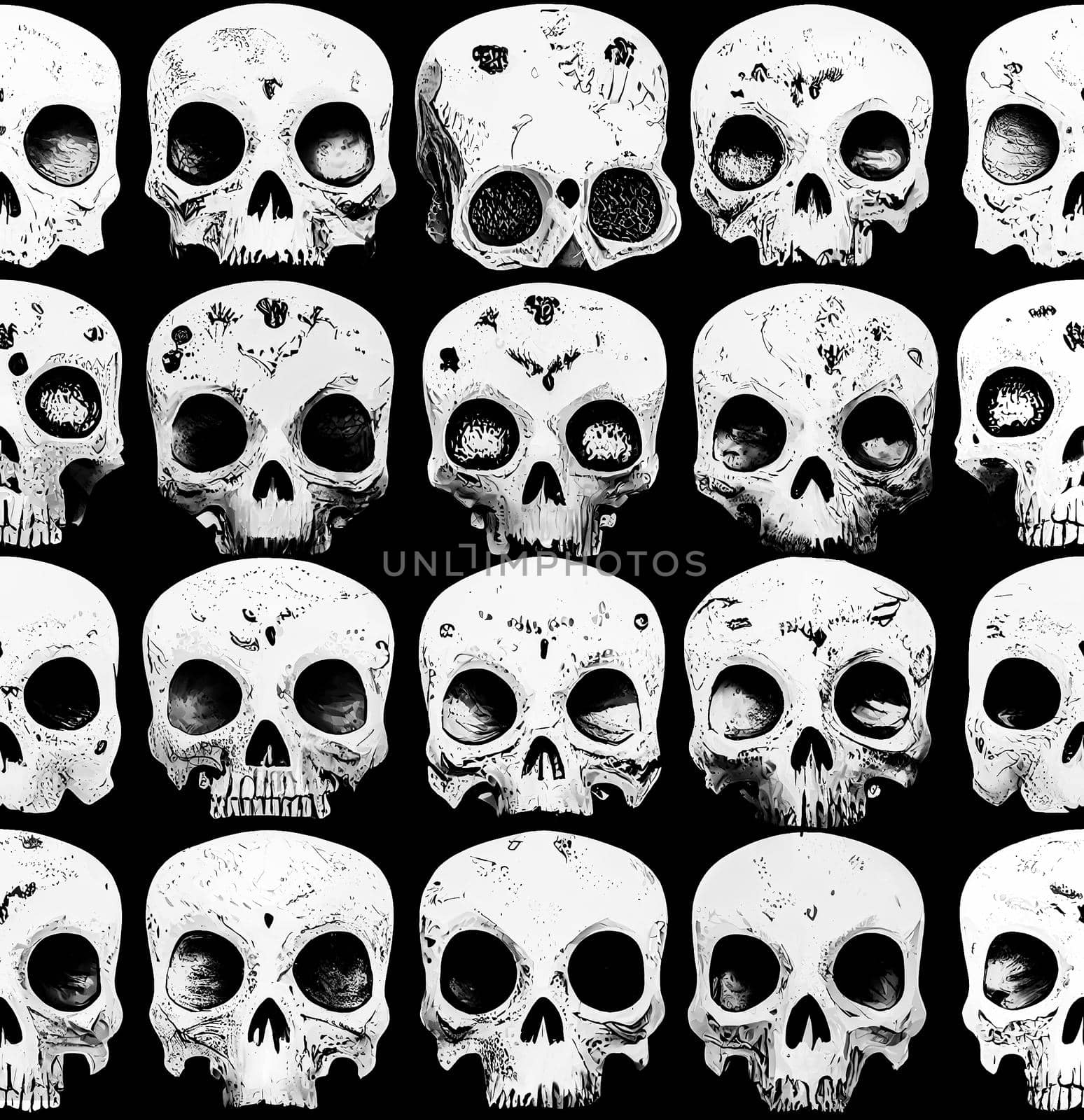 Human skulls black and white seamless pattern. Suitable for printing on fabric.