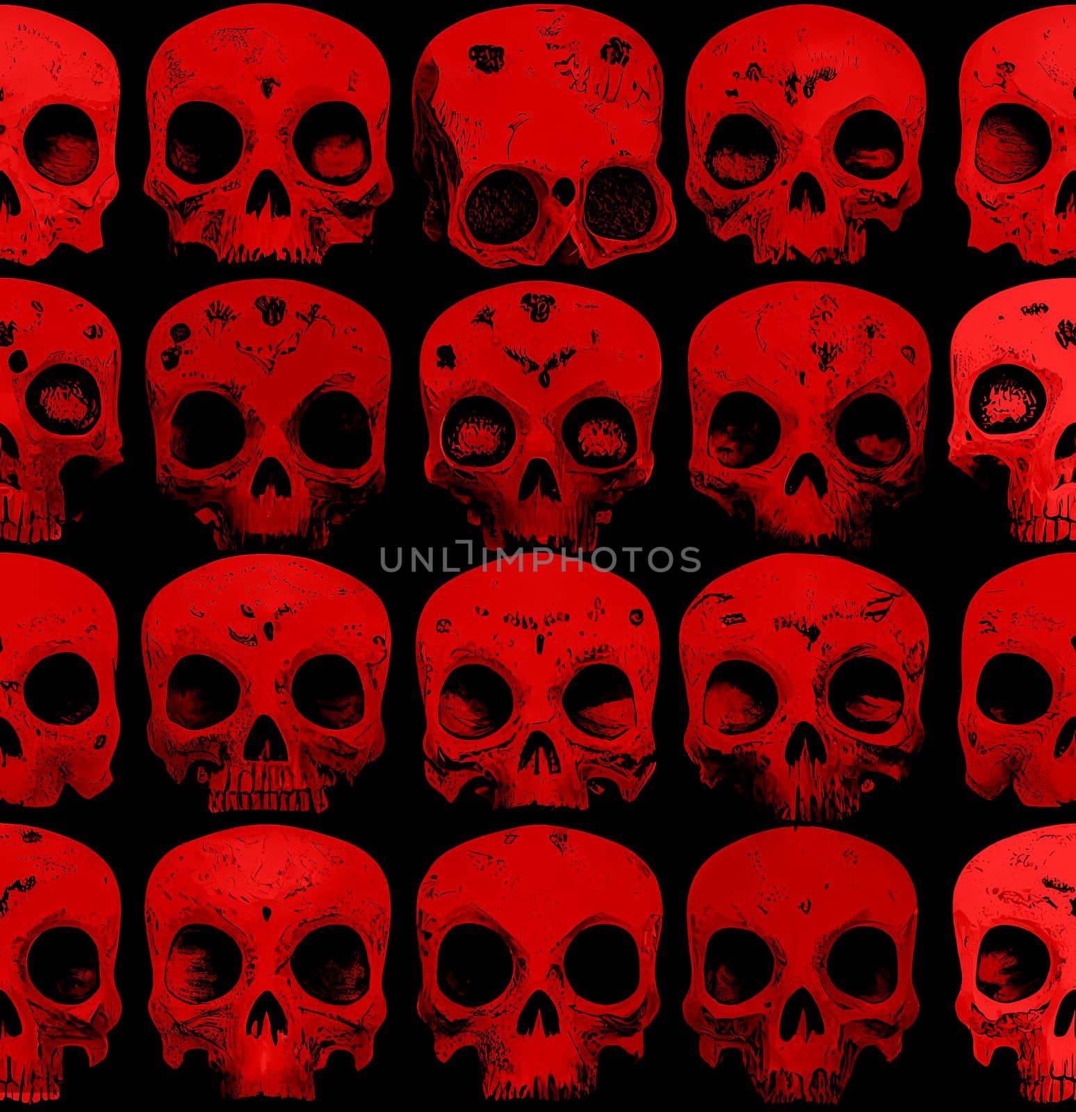 Abstract Human skulls black and red scary seamless pattern. Suitable for printing on fabric.