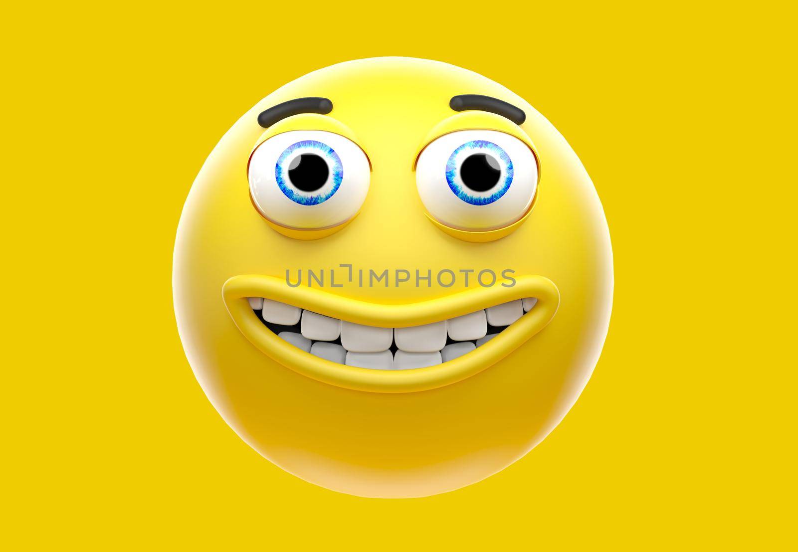 Happy yellow emoji, smiling face emoticon icon, 3d rendering.