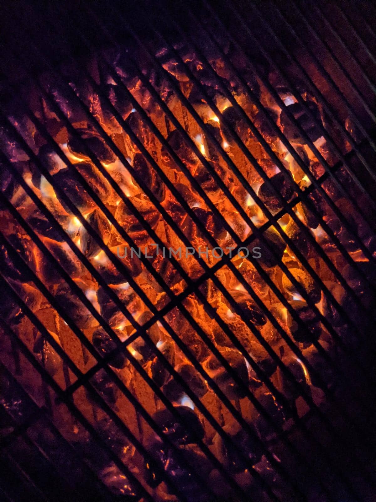Red Hot Charcoal Coals burning with flames inside Grill by EricGBVD