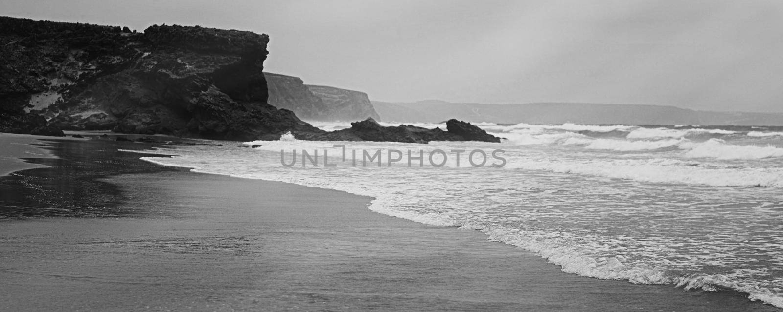 Coastal art print, monochrome and seascape concept - Atlantic ocean coast scenery, fine art