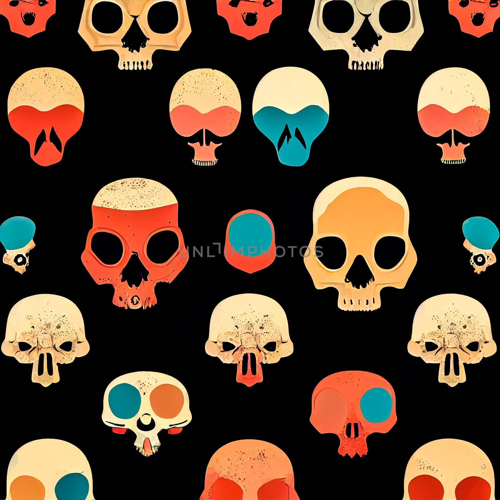 Abstract orange human skulls texture. Scary Halloween pattern. Suitable for printing on fabric.