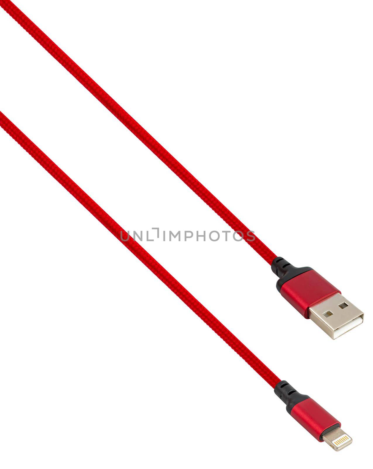 cable with USB and Lightning connector, isolated on white background