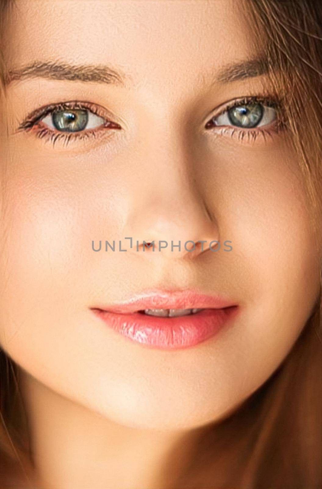 Natural beauty and no make-up look, beautiful young woman as skin care cosmetics and feminine brand concept, face portrait close-up