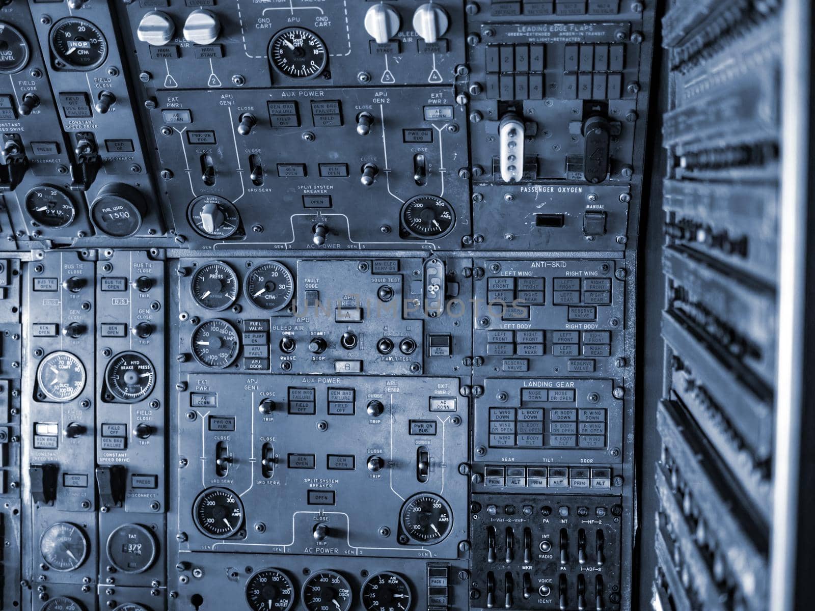 aircraft flight control switch panel inside the cockpit