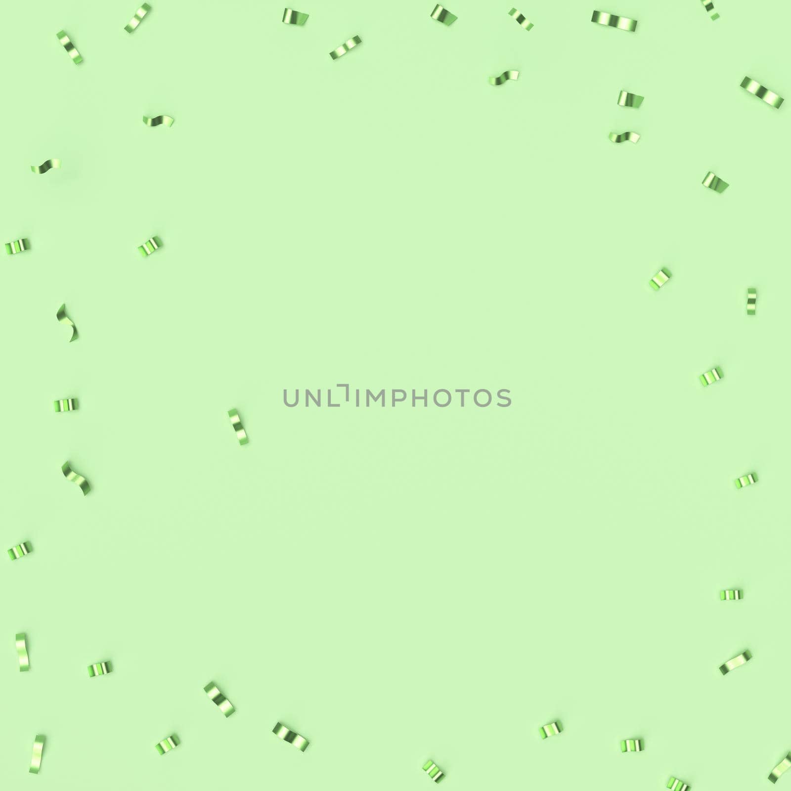Confetti on a pastel green background. Festive backdrop. party concept. 3d rendering,
