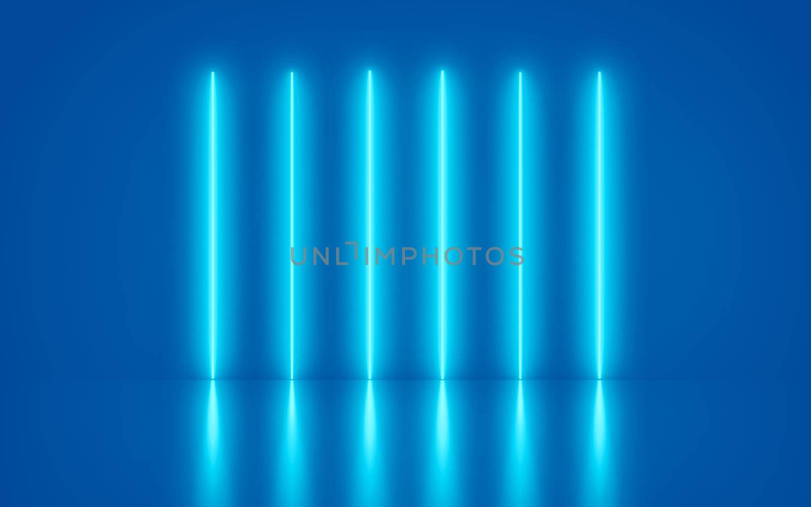 Blue Neon Line Light Shapes Futuristic Abstract background and reflective - laser show, night club interior lights, glowing line. 3d rendering,