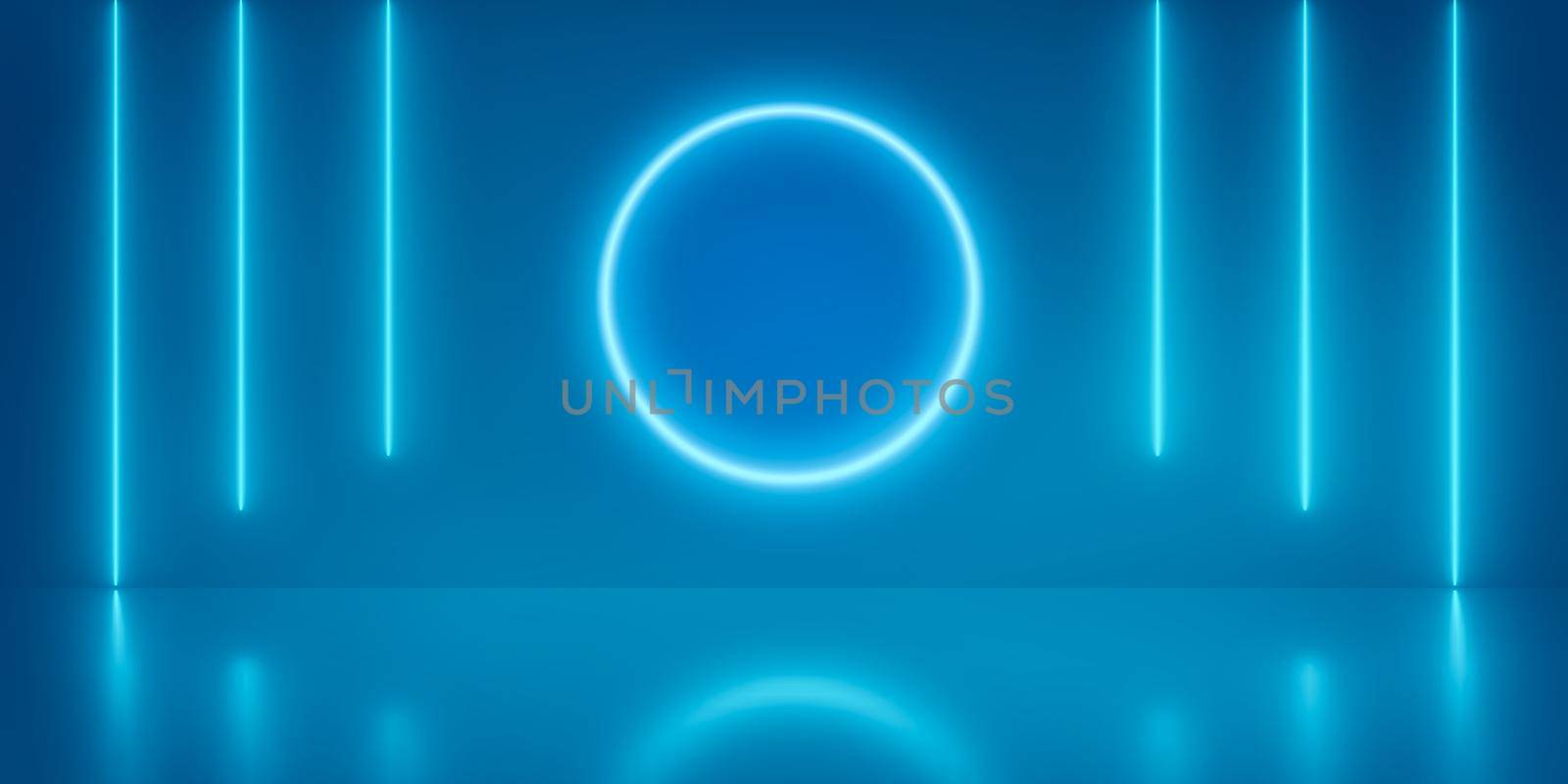 Neon circle and lines abstract background. Spectrum vibrant colors, tunnel, neon lights. by ImagesRouges