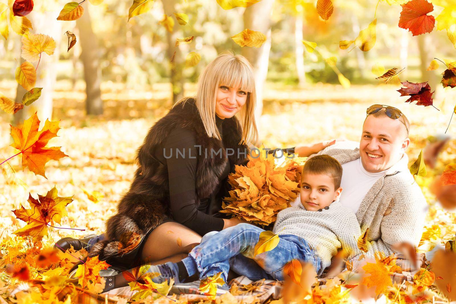 happy family in autumn park. High quality photo