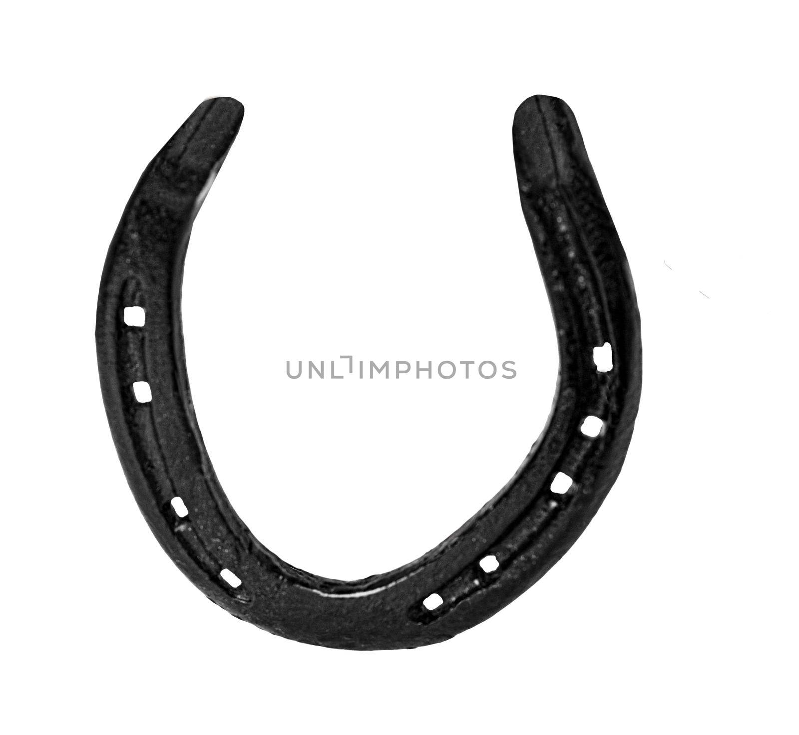 Decorative metal horseshoe isolated on a white background. Full depth of field. Clip art image for design.