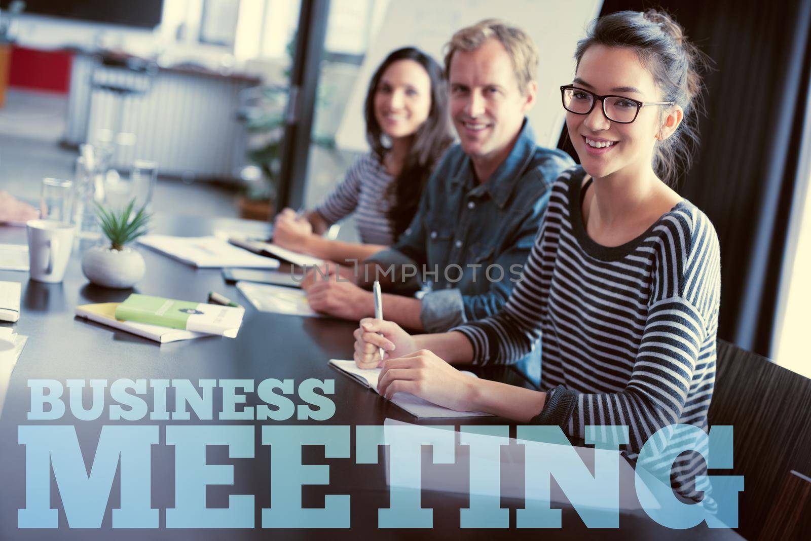 Ready to come up with fresh ideas. Cropped portrait of people in a business meeting behind text. by YuriArcurs