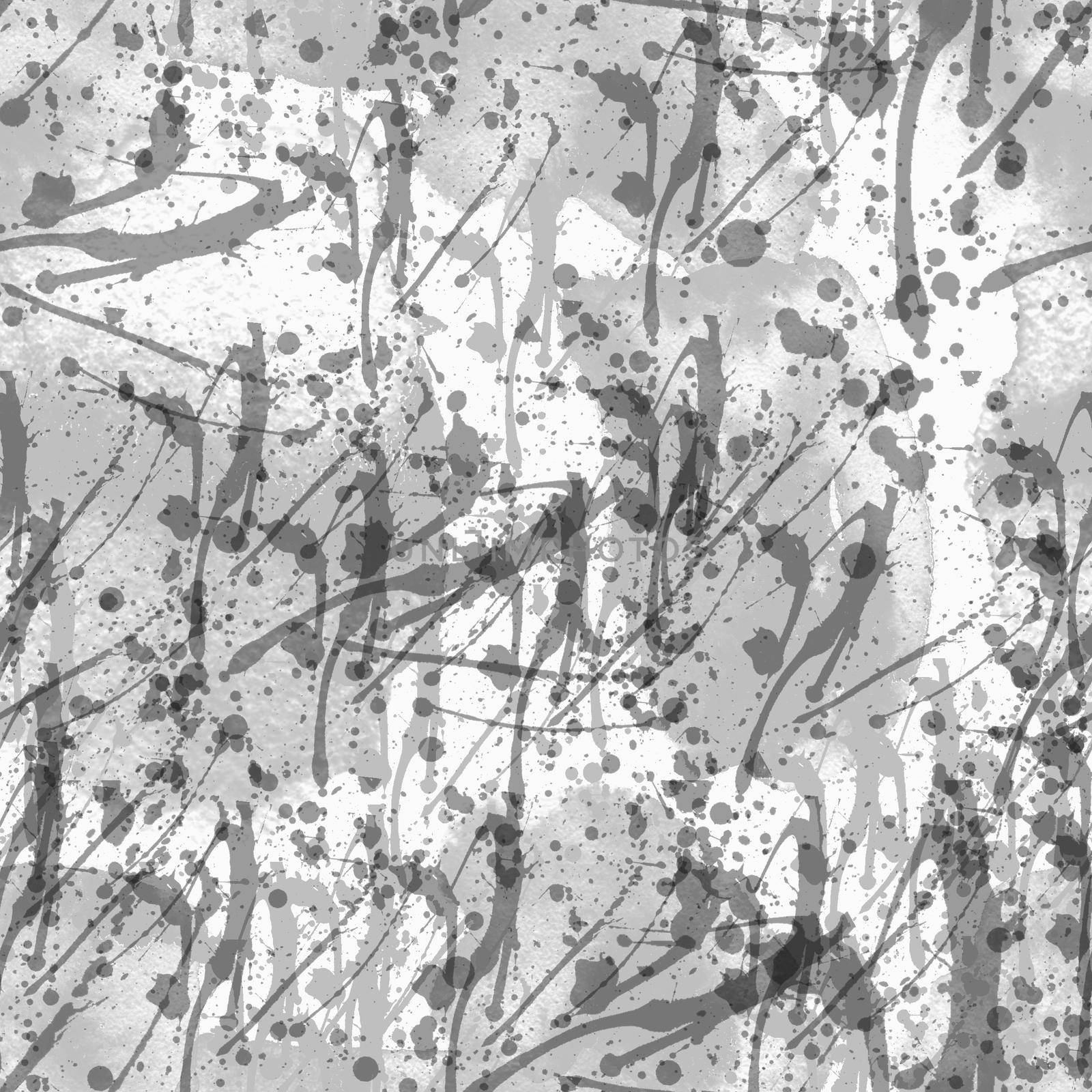 A seamless pattern with monochrome paint splatters on a white background. by fireFLYart