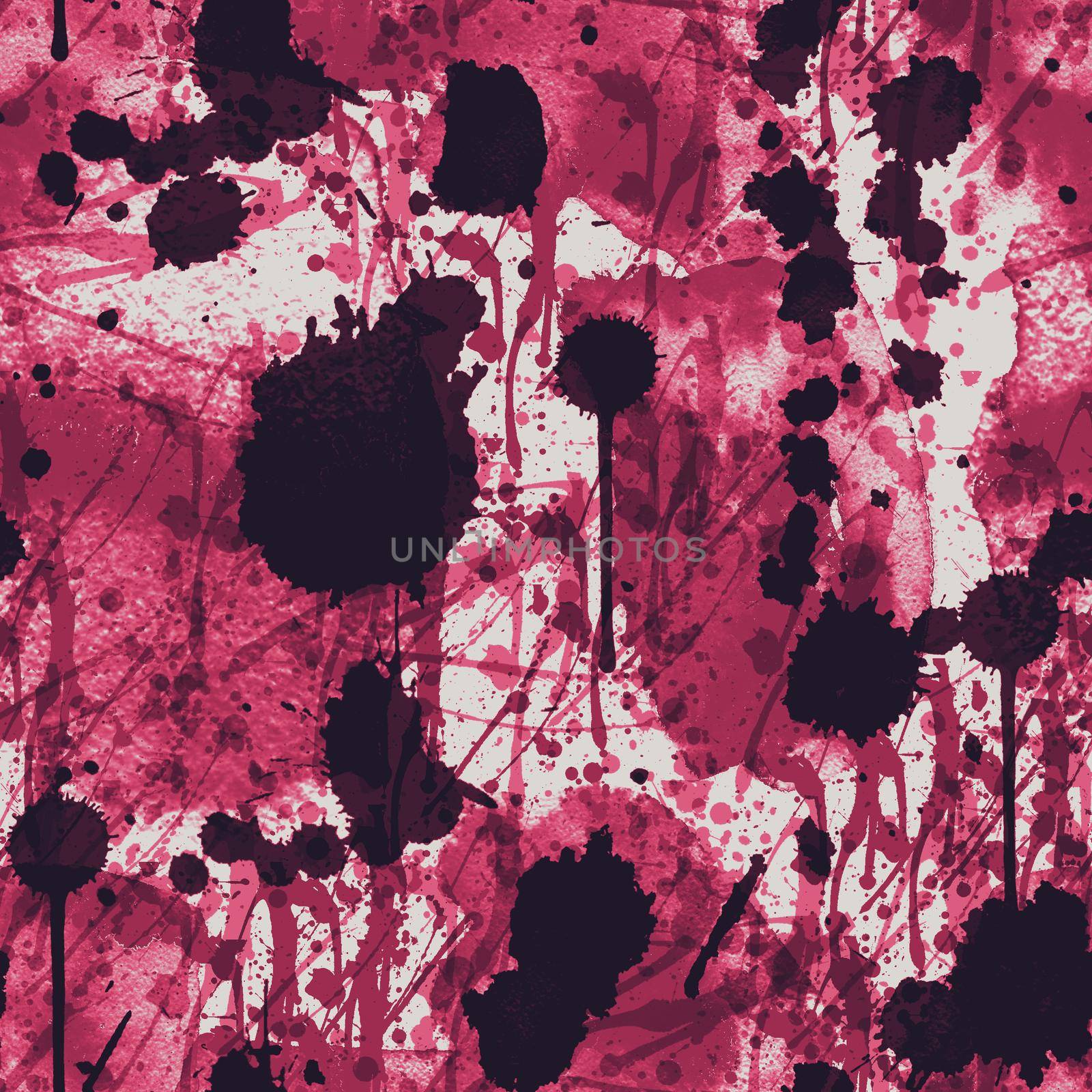 A seamless pattern with monochrome red paint splatters on a light background. by fireFLYart