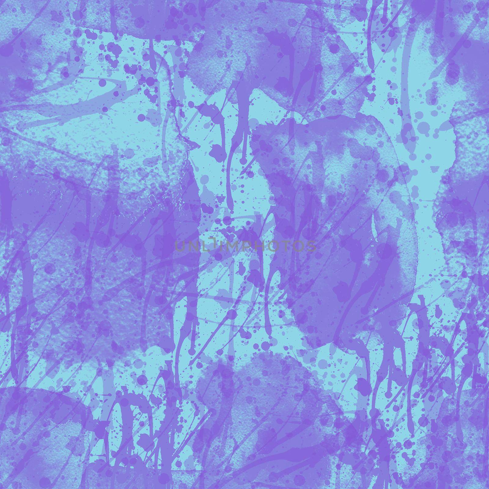 A seamless pattern with monochrome paint splatters on a violet and blue background. by fireFLYart