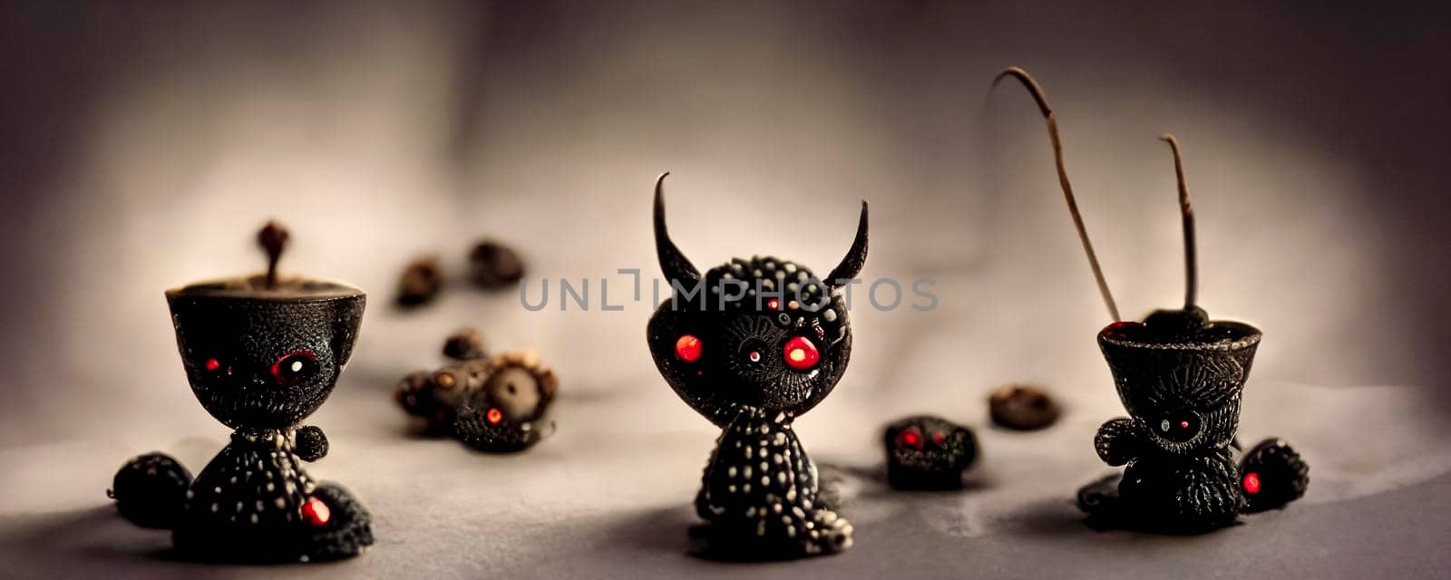 vodoo imps for halloween celebration party. cgi background