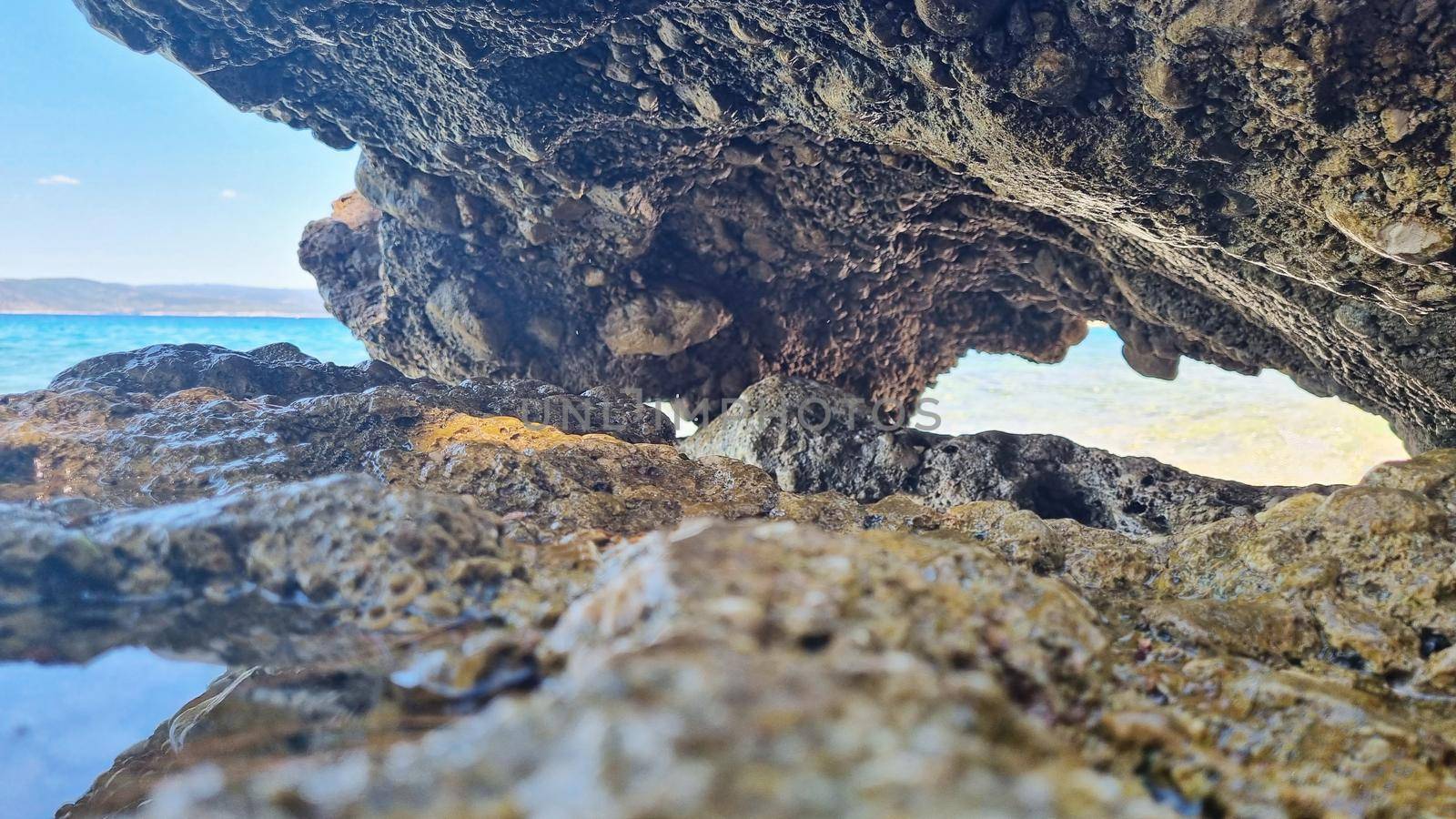 Macro shot of the sharp coastal rocks in Croatia, Europe