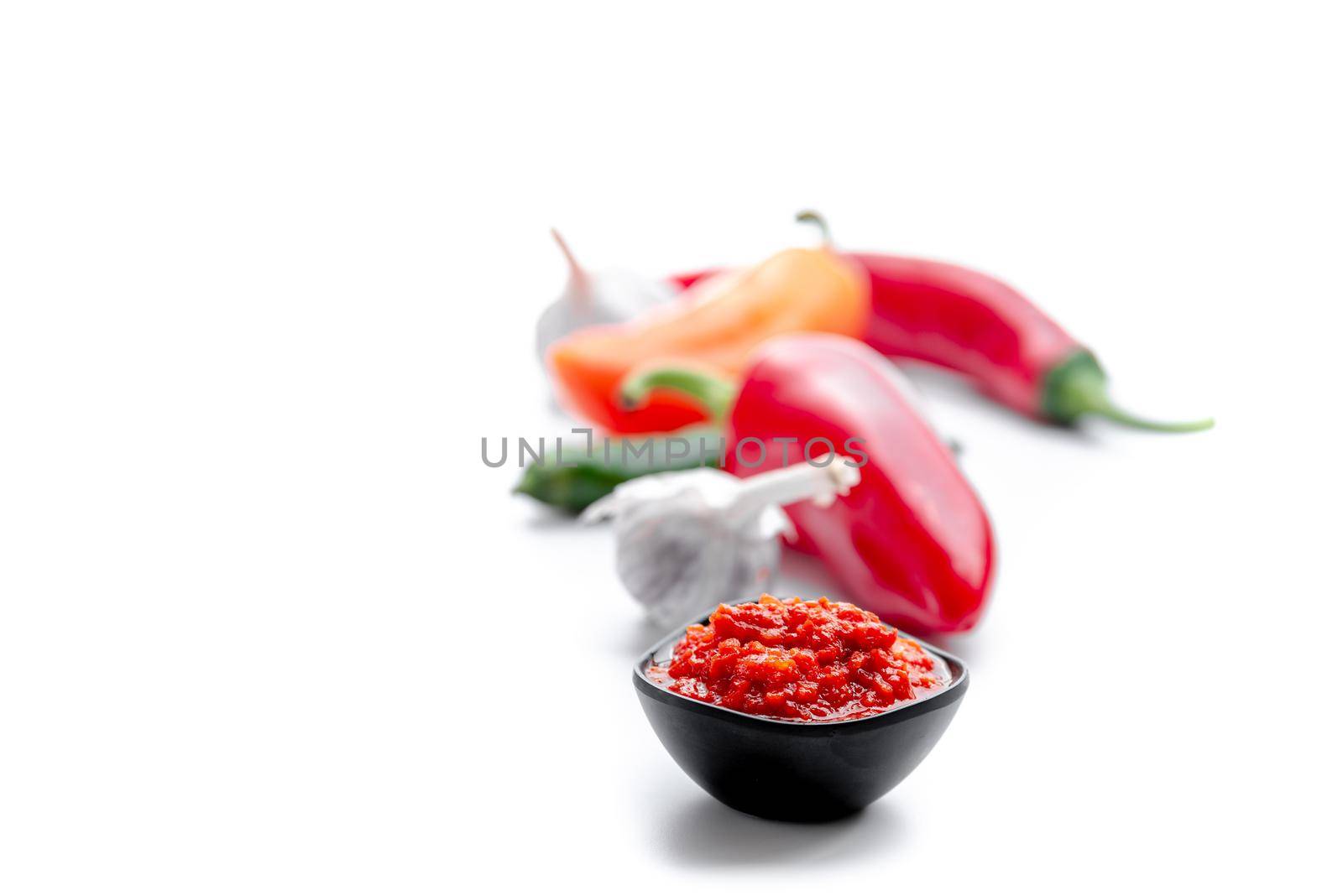 ajvar Balkan dish, vegetable caviar, a paste of roasted red bell peppers.Sauce with sweet baked peppers. Classic Balkan cuisine.