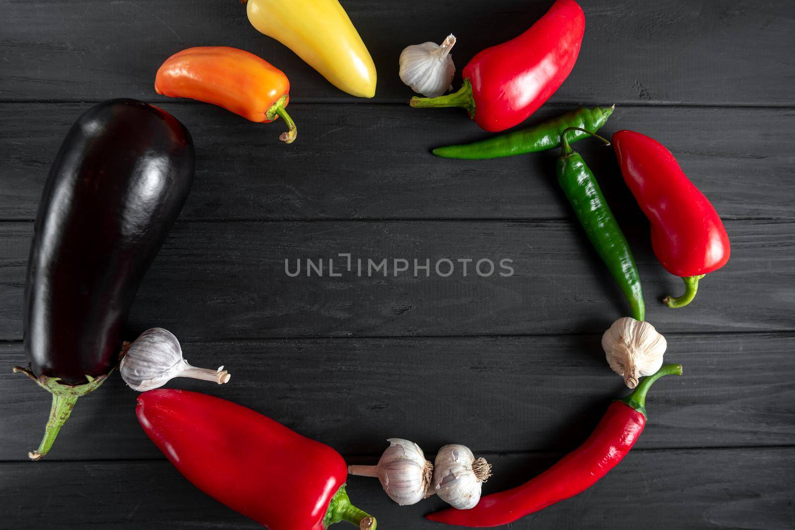 Ingredients for cooking Adjika isolated on wooden background. Copy space