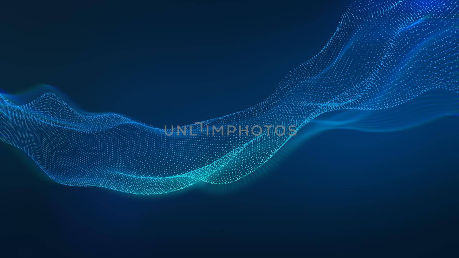 Particles wave background with blue led light. corporate tech concept. 3d rendering.