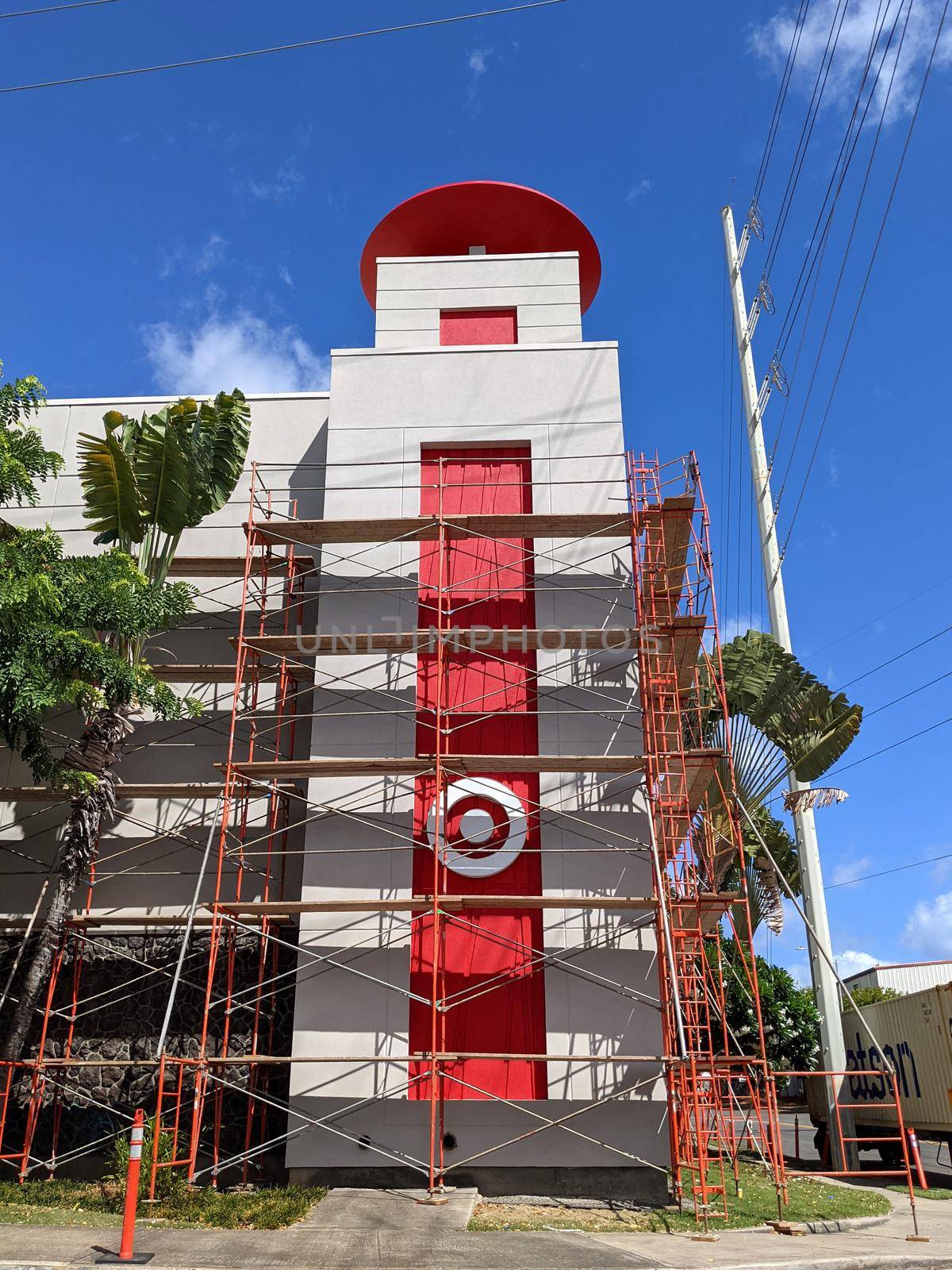 Honolulu - August 1, 2021: Target store under repair with scoffolding on side of building.
