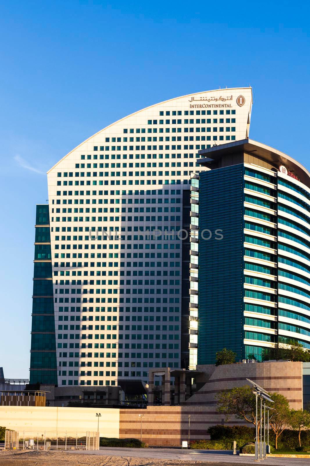 Dubai, UAE - 04.17.2021 Shot of side of a Intercontinental hotel in Dubai Festival city.