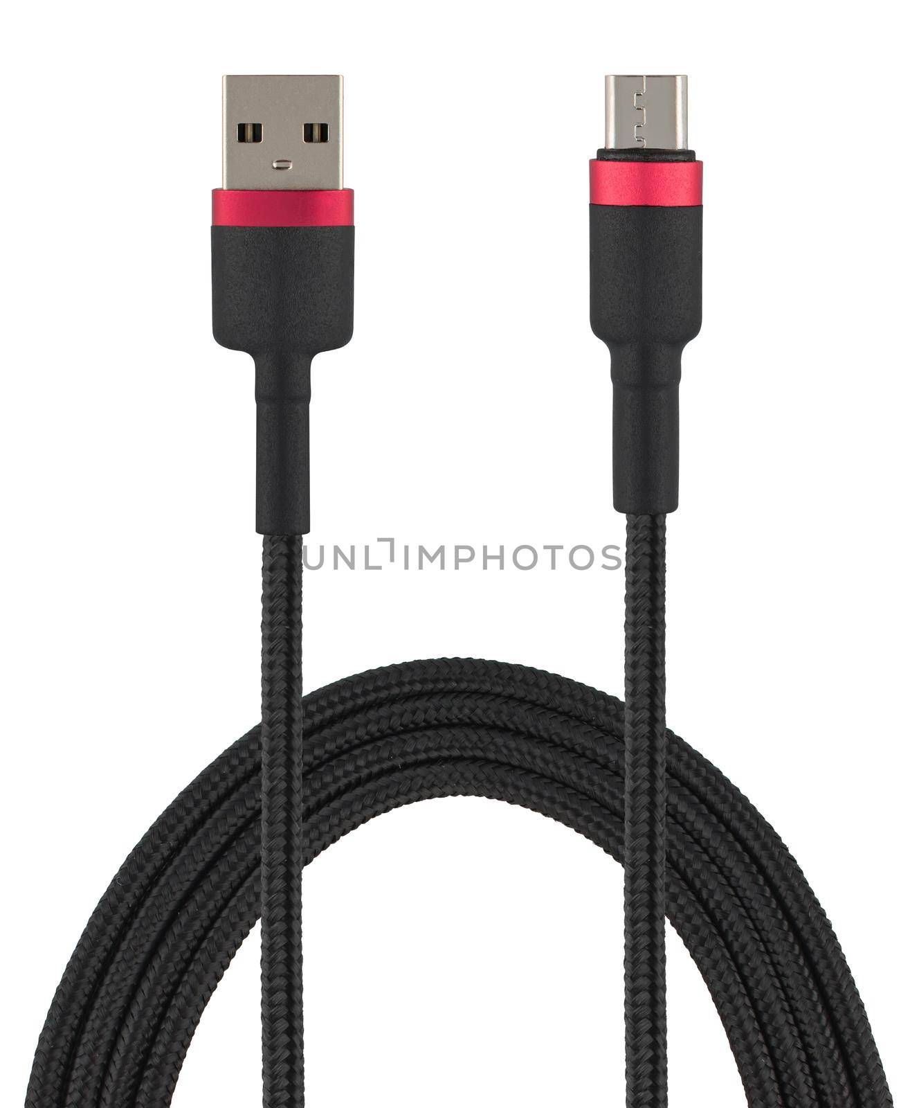 cable with USB and micro USB connector, isolated on white background