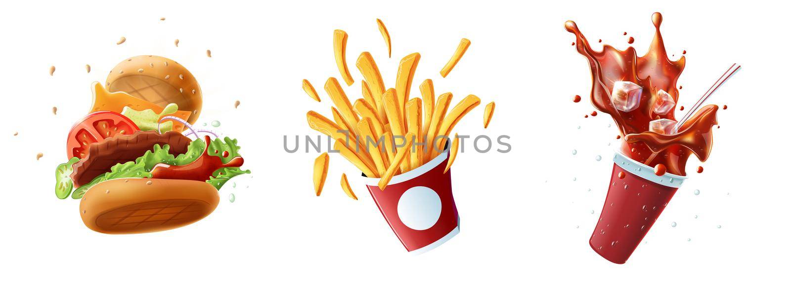 Flying fries on light blue background extra high resolution 69MP