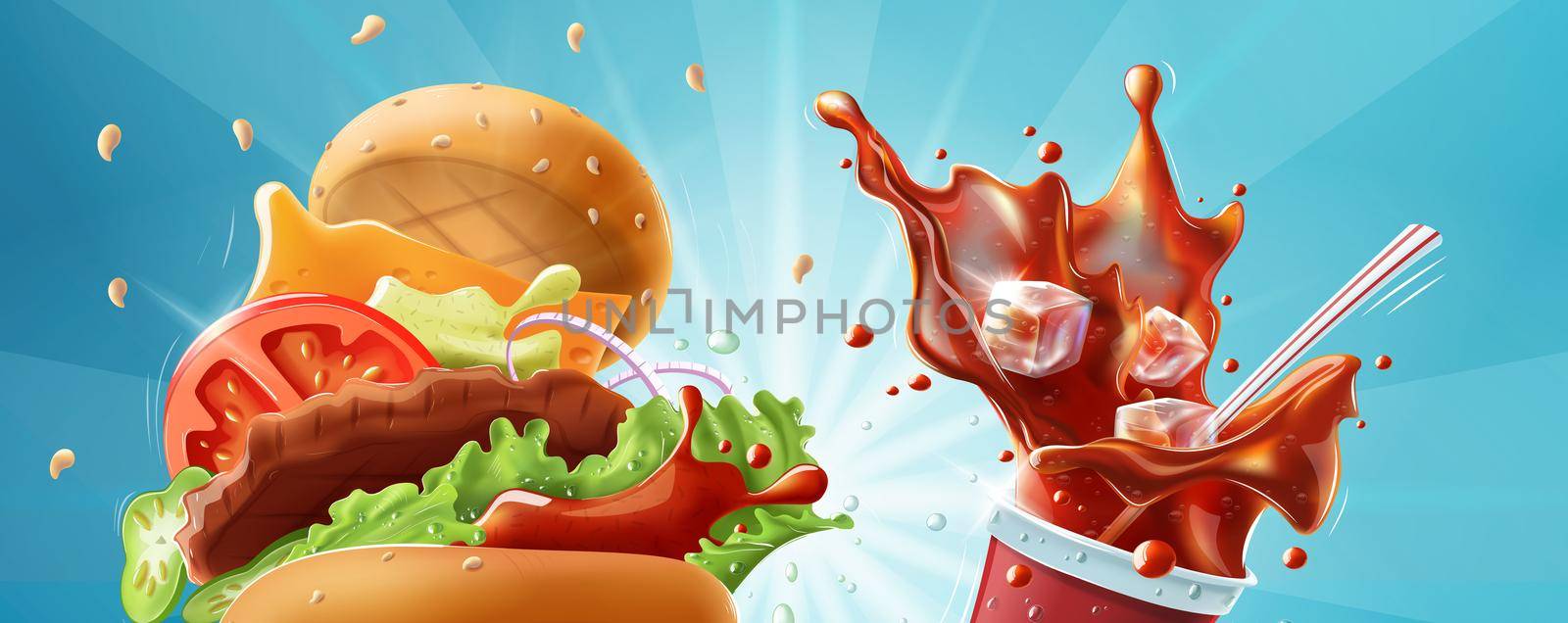 Burger and soda - fast food header banner template