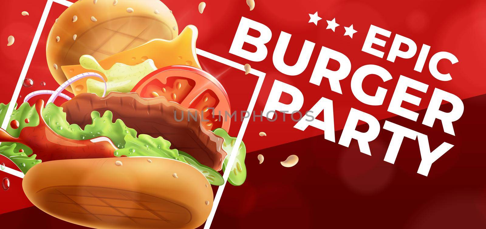 Printable Epic Burger Party Flyer Template by vmalafeevskiy