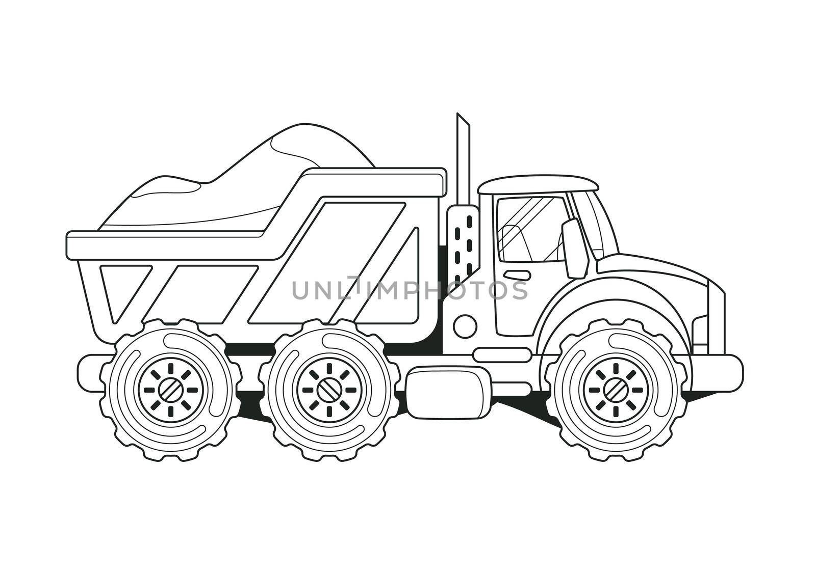 Truck with Sand Side View Coloring Book. Line Art