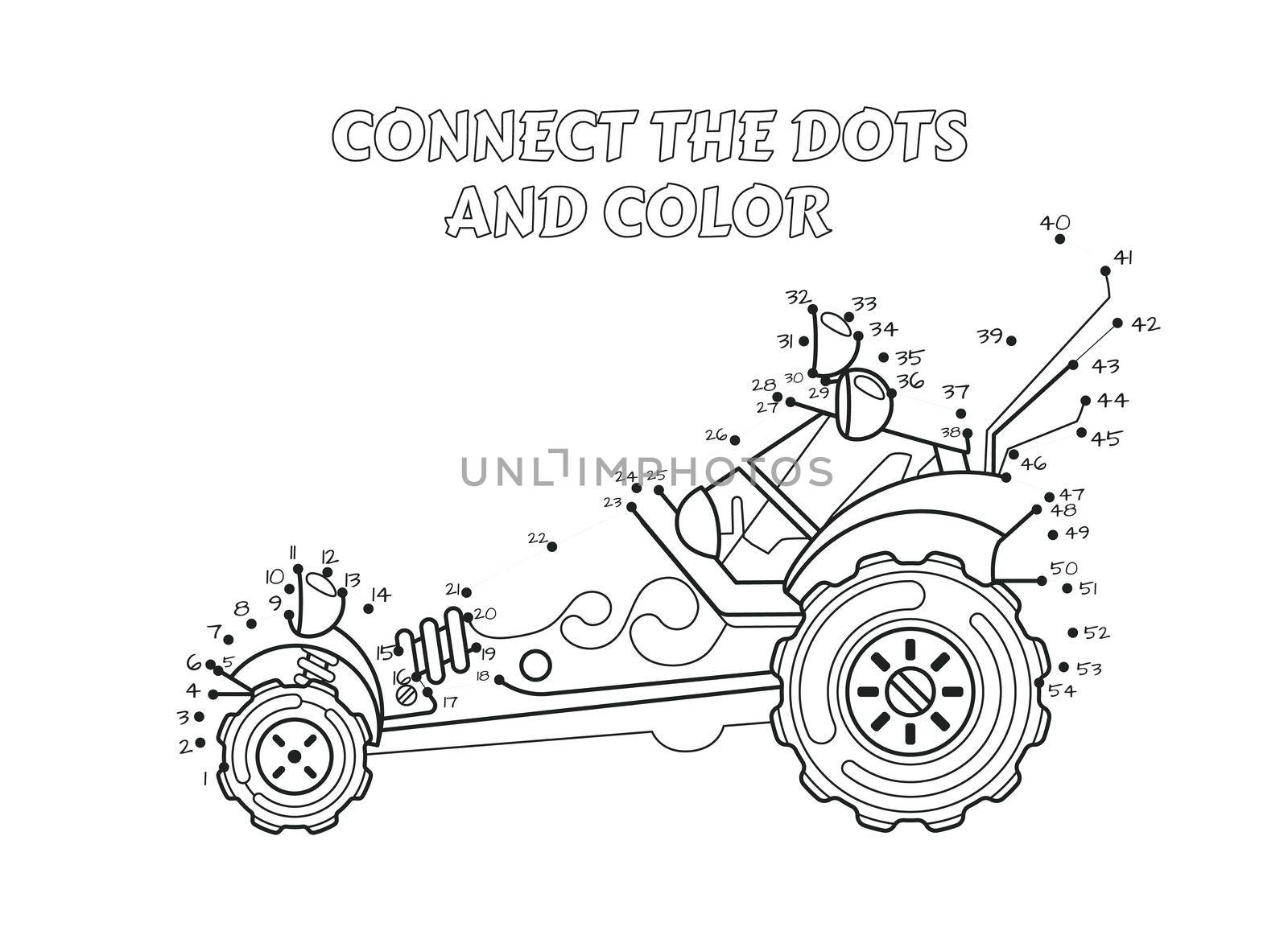 Numbers game, educational connect the dots game for children, Dune Buggy.