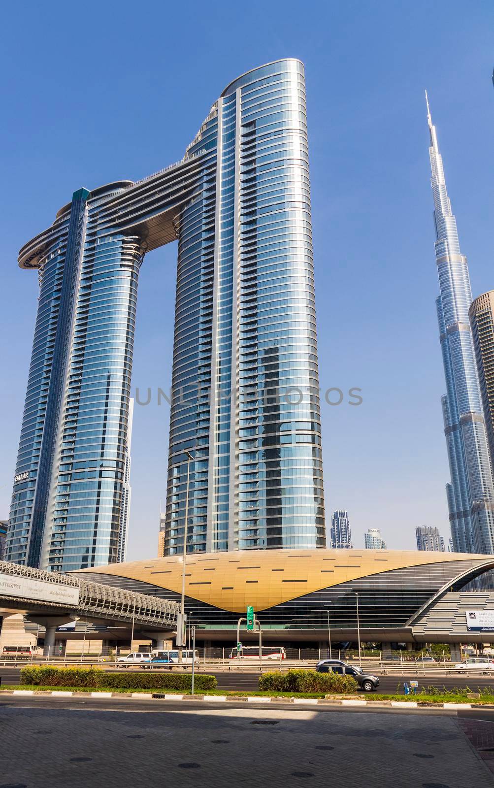 Dubai, UAE - 08.02.2021 - Address Sky view hotel, Burj Khalifa, dubai mall metro station