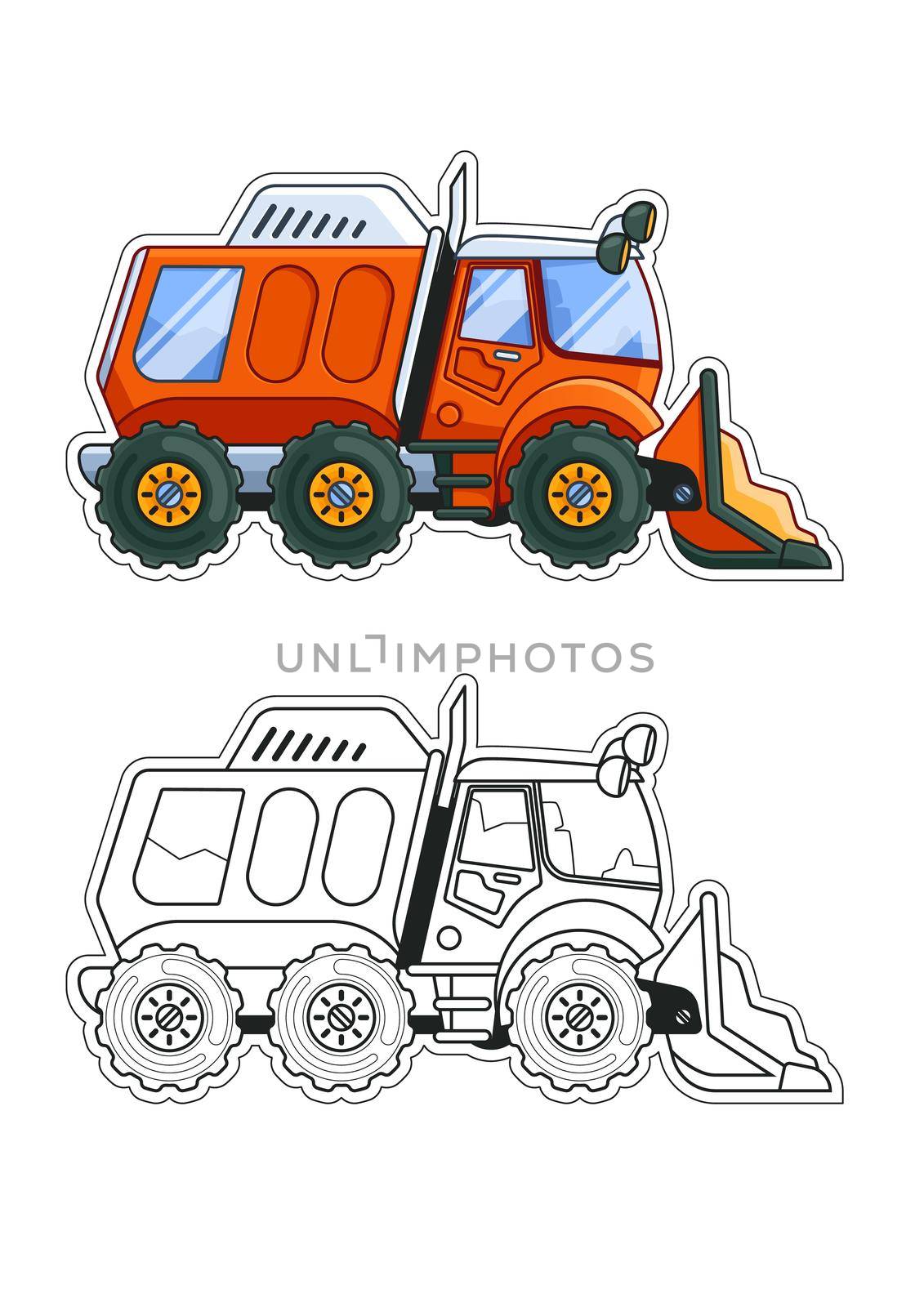 Orange Cleaning Truck Side View Coloring Book by vmalafeevskiy