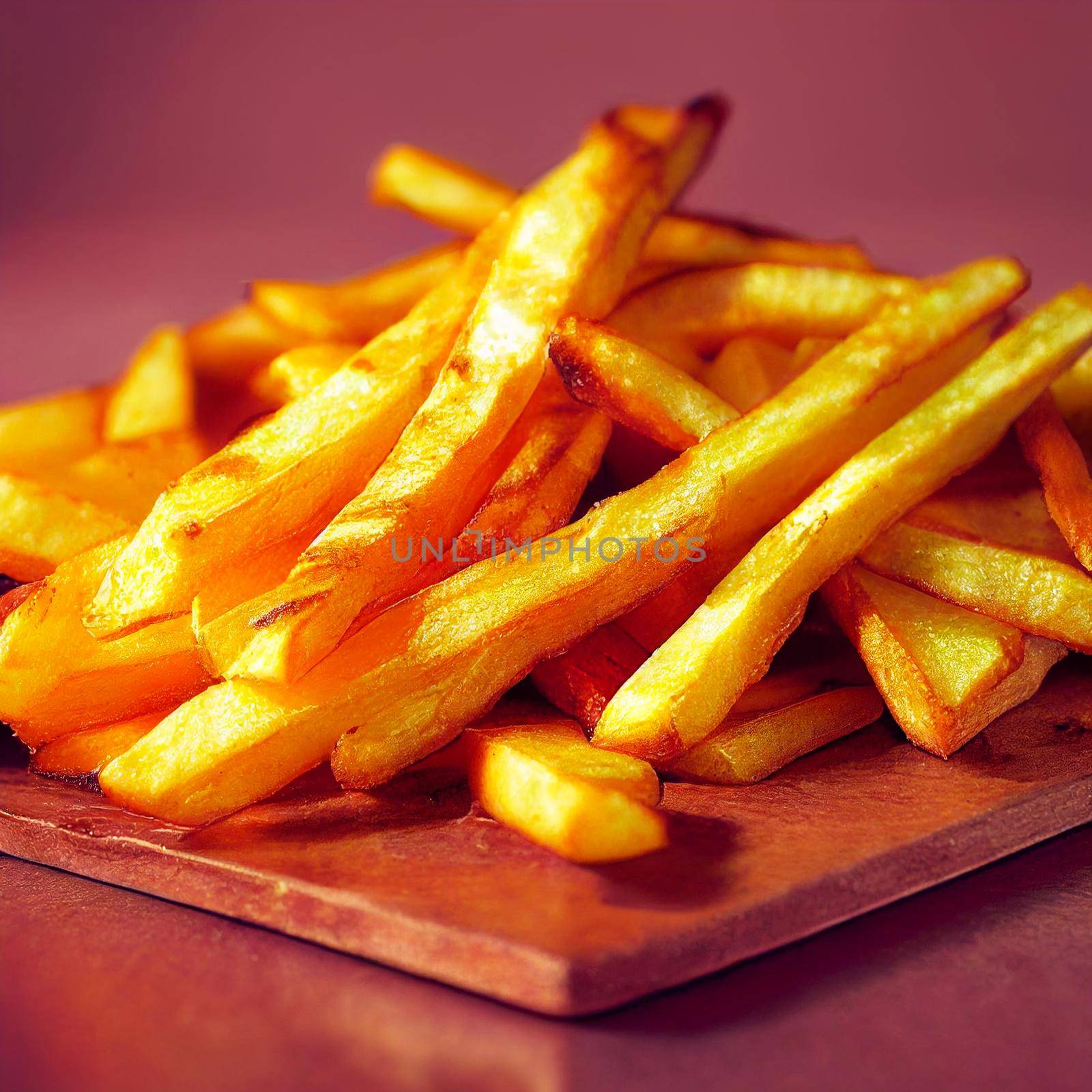 Tasty fresh hot french fries photorealistic 3D illustration by vmalafeevskiy