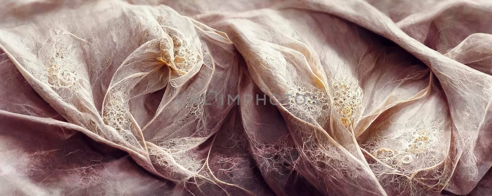 Silk wavy composition. Abstract texture of silk chiffon fabric in champagne color. Silk fabric mockup as artistic layout background