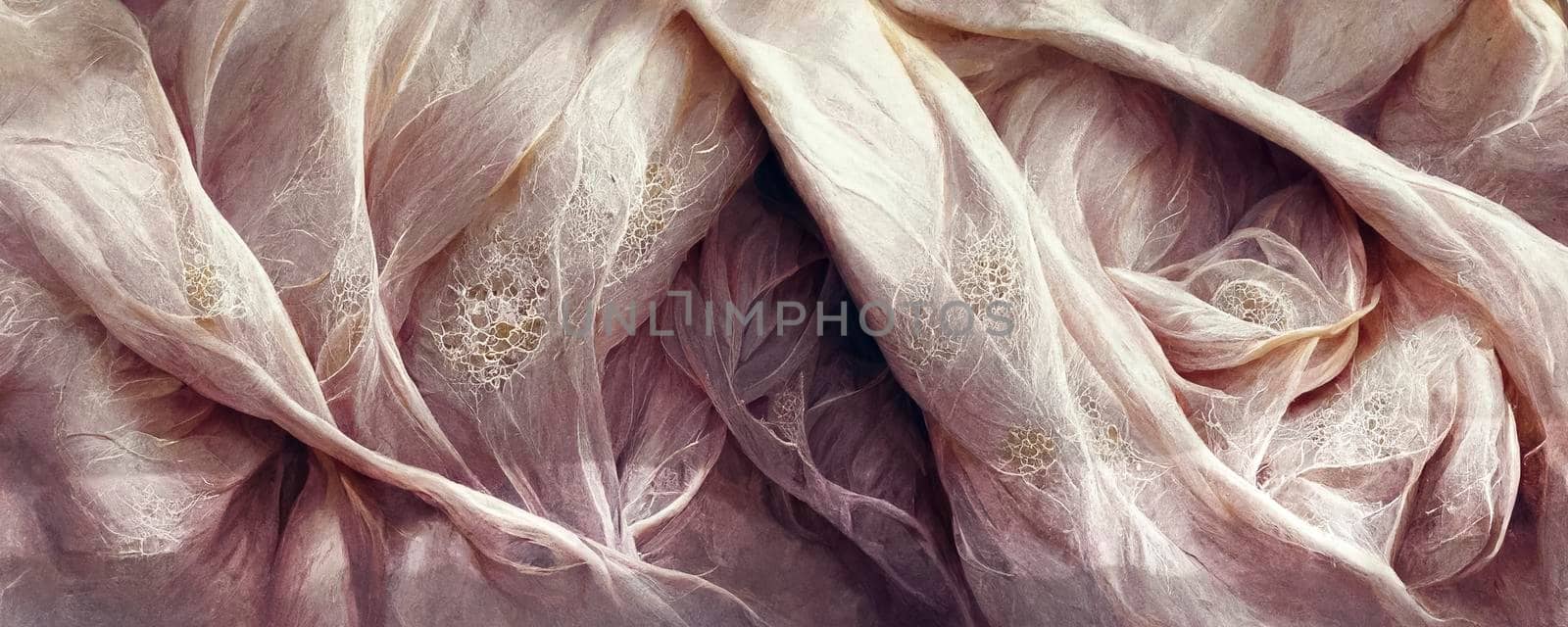 Silk wavy composition. Abstract texture of silk chiffon fabric in champagne color. Silk fabric mockup as artistic layout background