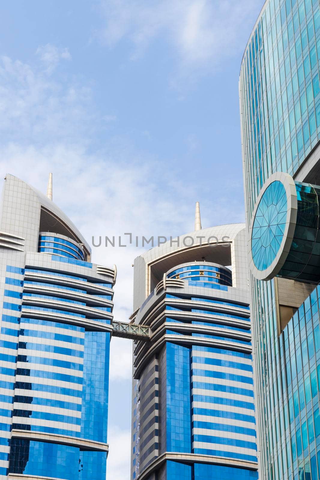 Dubai, UAE - 02.25.2021 Modern buildings in Dubai International Financial Center.