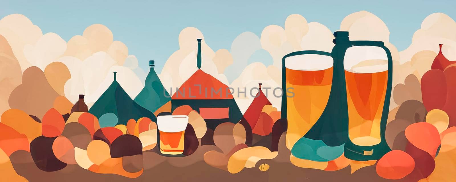 Set of Oktoberfest design elements. Beer. Germany icon set. Cartoon flat illustration