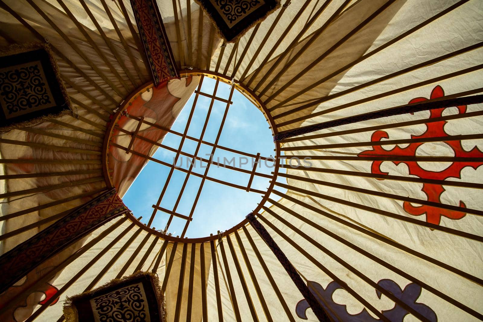 Shanyrak, bottom view from Kazakh yurt, symbol of Kazakhstan.
