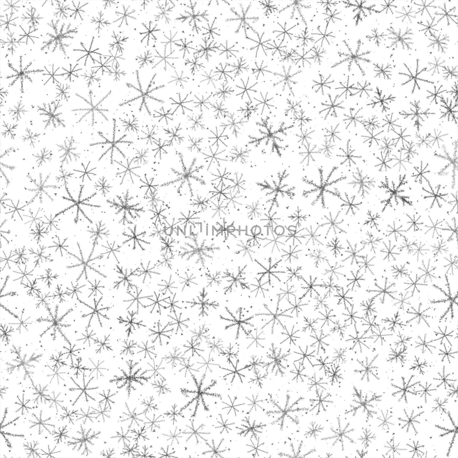 Hand Drawn Snowflakes Christmas Seamless Pattern. Subtle Flying Snow Flakes on chalk snowflakes Background. Amusing chalk handdrawn snow overlay. Attractive holiday season decoration.