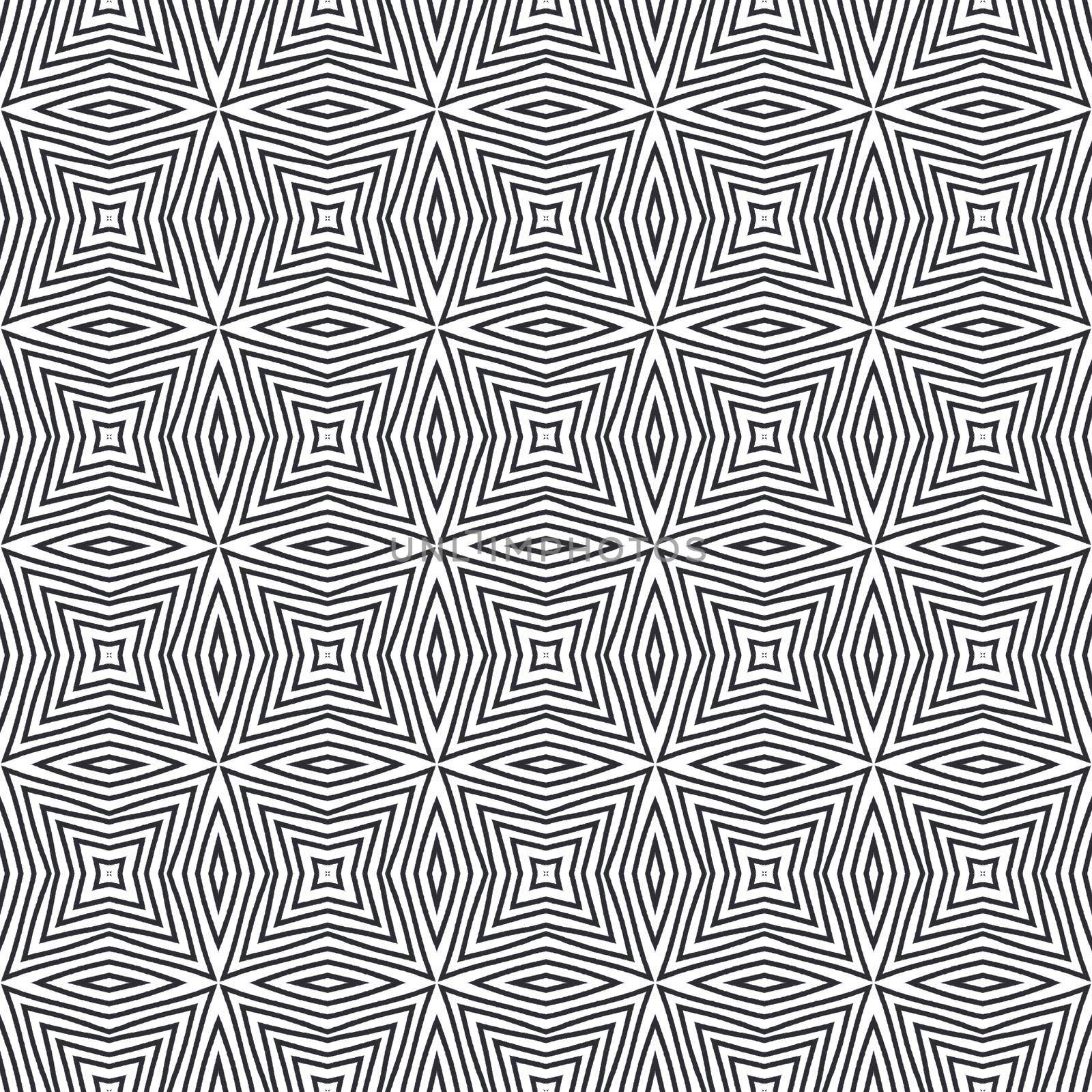 Geometric seamless pattern. Black symmetrical kaleidoscope background. Hand drawn geometric seamless design. Textile ready neat print, swimwear fabric, wallpaper, wrapping.