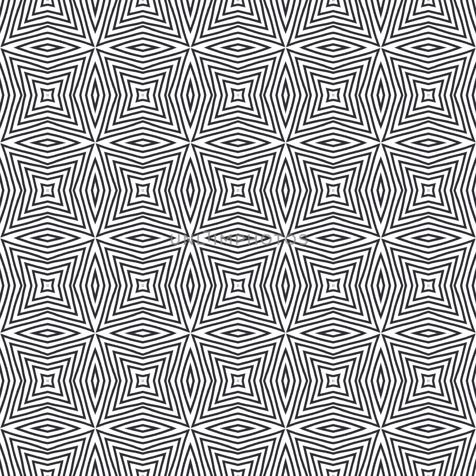 Geometric seamless pattern. Black symmetrical kaleidoscope background. Hand drawn geometric seamless design. Textile ready neat print, swimwear fabric, wallpaper, wrapping.