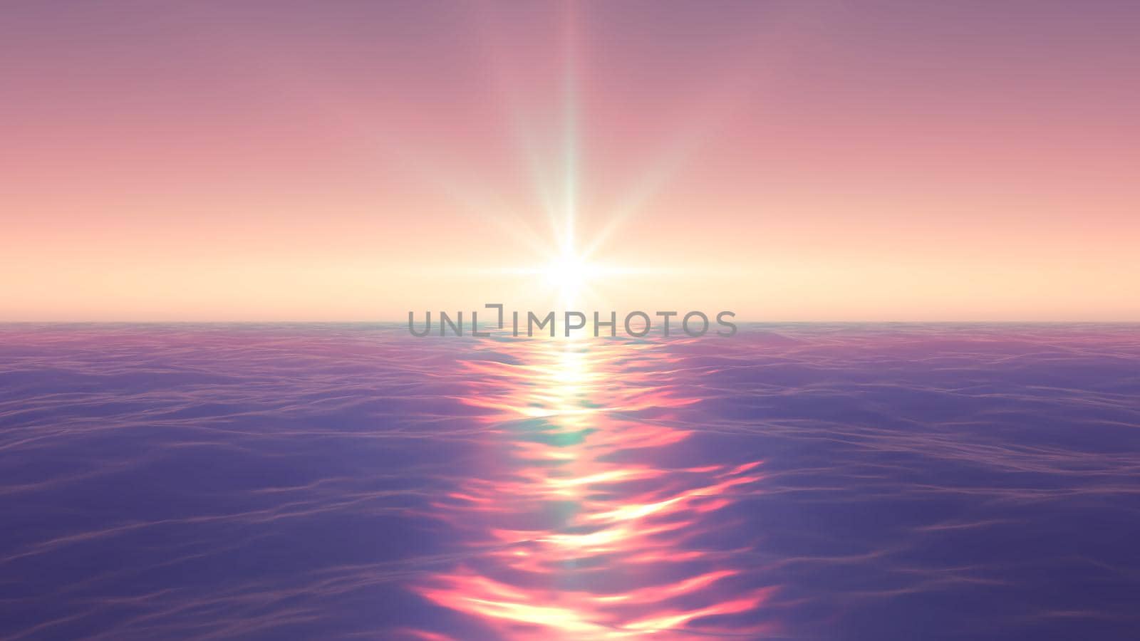 panorama of the ocean sunset, sea sunset, 3d render illustration