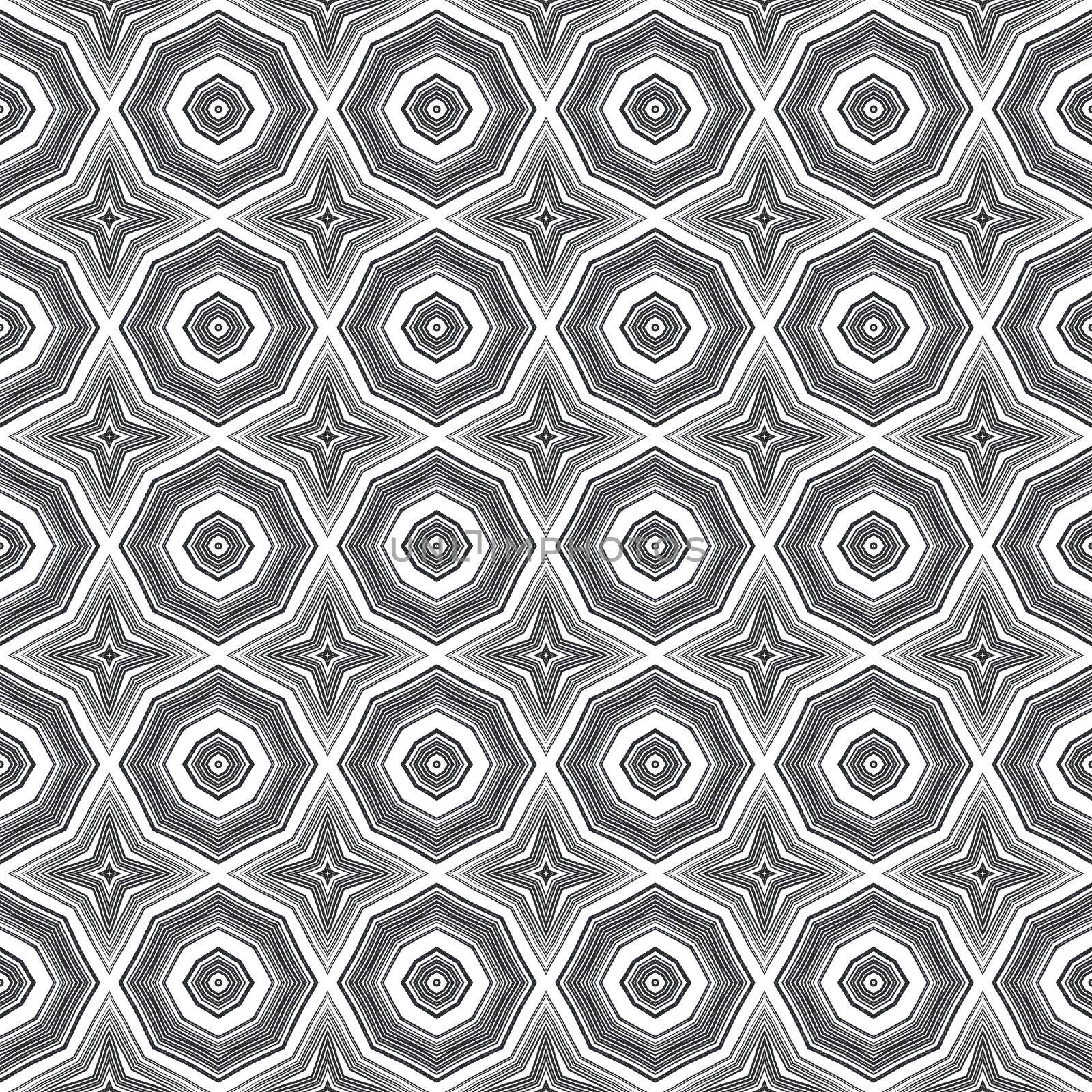 Arabesque hand drawn pattern. Black symmetrical kaleidoscope background. Oriental arabesque hand drawn design. Textile ready shapely print, swimwear fabric, wallpaper, wrapping.